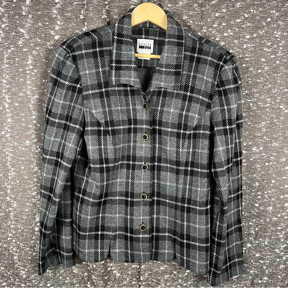 Leslie Fay Dresses Black and White‎ Plaid Jacket Blazer